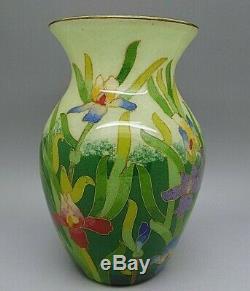 Japanese Chinese Enamel Cloisonne Glass Wire Iris Flower Vase RARE RARE RARE