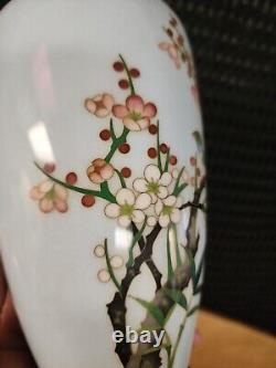 Japanese Cloisonne 7.25 Vase, Cherry Blossoms & bird