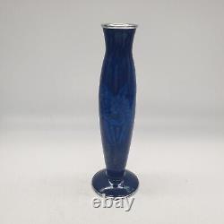 Japanese Cloisonne Ando Slender Vase 7.5 flower pattern Deep Blue On Silver