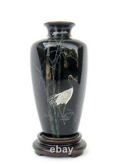 Japanese Cloisonne Antique Vase Manchourian Wading Bird Decor Meiji