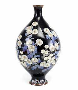 Japanese Cloisonne Bulbous Vase Multicolored Floral Chrysanthemum Foliate Design
