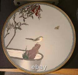 Japanese Cloisonne Charger with Bird Namikawa Sosuke 14.5 inches diameter