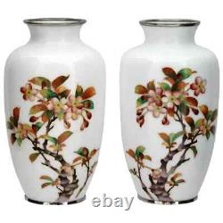 Japanese Cloisonne Enamel And Silver Wire Vases