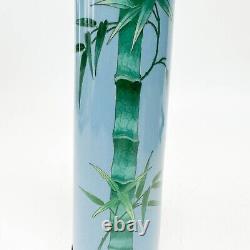 Japanese Cloisonne Enamel Bamboo Vase Silver Mounts with Tomaboko Box Meiji per