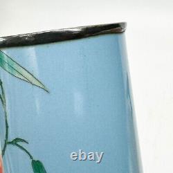 Japanese Cloisonne Enamel Bamboo Vase Silver Mounts with Tomaboko Box Meiji per