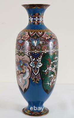 Japanese Cloisonné Enamel Dragon and Phoenix Vase Meiji Period 14.25 36cm