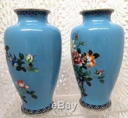 Japanese Cloisonne Enamel Floral Vases From The Late Meiji Period