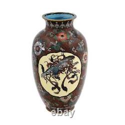 Japanese Cloisonne Enamel Meiji Era Dragon and Phoenix Bird Goldstone Vase