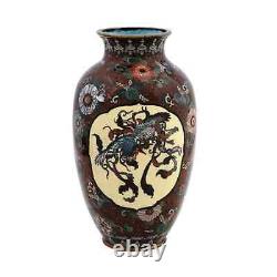 Japanese Cloisonne Enamel Meiji Era Dragon and Phoenix Bird Goldstone Vase