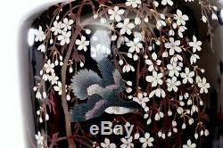 Japanese Cloisonne Enamel Shippo Vase Pigeon Dove Bird Cherry Blossom 12 30cm