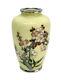 Japanese Cloisonne Enamel & Silverplate Vase, Pale Yellow Cherry Blossoms