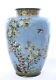 Japanese Cloisonne Enamel Vase Flower & Birds With Silver Rim Jungin