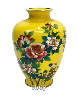 Japanese Cloisonne Enamel and Silverplate Vase, Pink Roses Spray, Mid Century