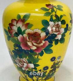Japanese Cloisonne Enamel and Silverplate Vase, Pink Roses Spray, Mid Century