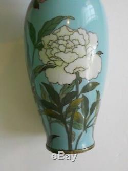 Japanese Cloisonne Enameled INABA Vase, Nickle Silver Rim