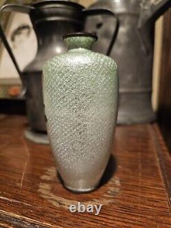 Japanese Cloisonne Ginbari Vase Orange Flower Green To Silver