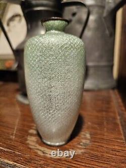 Japanese Cloisonne Ginbari Vase Orange Flower Green To Silver