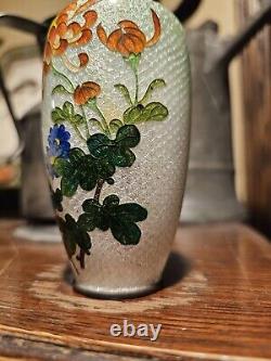 Japanese Cloisonne Ginbari Vase Orange Flower Green To Silver