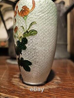 Japanese Cloisonne Ginbari Vase Orange Flower Green To Silver