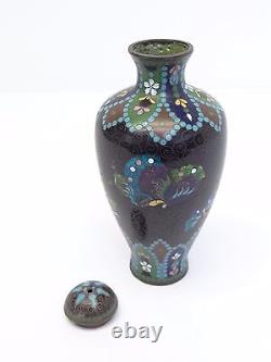 Japanese Cloisonné Meiji Era Enamel Inlay Decorative Small Lidded Vase Antique