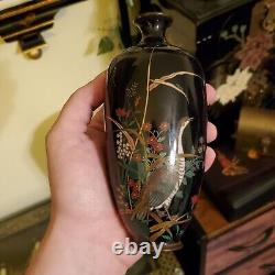 Japanese Cloisonne Meiji Period Vases Pair Pheasant Motif, 1 Vase Damaged