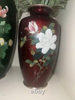 Japanese Cloisonne Red Translucent Medium Red Vase Signed by Ando