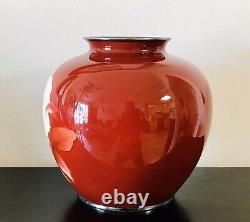 Japanese Cloisonne Red Vase With Ando and Stering Silver Marks 7.25 Tall