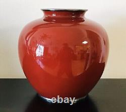 Japanese Cloisonne Red Vase With Ando and Stering Silver Marks 7.25 Tall