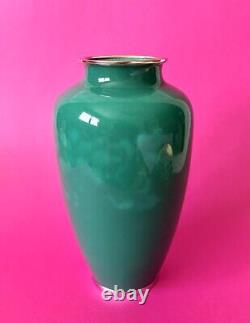 Japanese Cloisonne Vase Ando Jubei UnMarked Teal Blue Silver 925 Rims Vintage