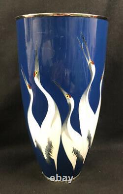 Japanese Cloisonne Vase Cranes Ando Tamura 12.5 Presentation Gift 1950-1960
