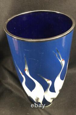 Japanese Cloisonne Vase Cranes Ando Tamura 12.5 Presentation Gift 1950-1960