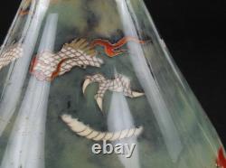 Japanese Cloisonne Vase Dragon over Mount Fuji H4.2 withwooden box