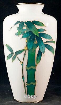 Japanese Cloisonne Vase Lovely Solid White Ground with Well Detailed Bamboo