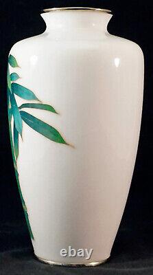 Japanese Cloisonne Vase Lovely Solid White Ground with Well Detailed Bamboo