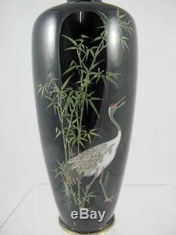 Japanese Cloisonne Vase Meiji Period, Crane & Bamboo, C 1890's