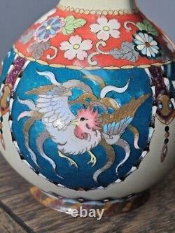 Japanese Cloisonne Vase Phoenix Butterfly Gorgeous Turquoise Blue