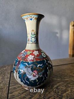 Japanese Cloisonne Vase Phoenix Butterfly Gorgeous Turquoise Blue