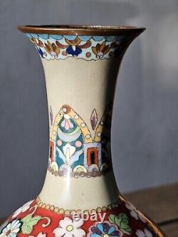 Japanese Cloisonne Vase Phoenix Butterfly Gorgeous Turquoise Blue