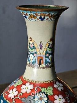 Japanese Cloisonne Vase Phoenix Butterfly Gorgeous Turquoise Blue