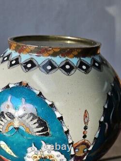 Japanese Cloisonne Vase Phoenix Butterfly Gorgeous Turquoise Blue