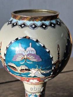 Japanese Cloisonne Vase Phoenix Butterfly Gorgeous Turquoise Blue