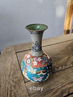 Japanese Cloisonne Vase Phoenix Butterfly Gorgeous Turquoise Blue