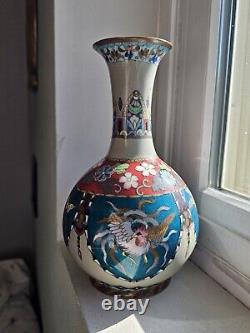 Japanese Cloisonne Vase Phoenix Butterfly Gorgeous Turquoise Blue