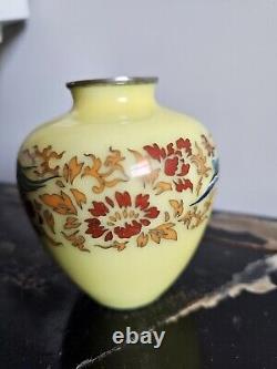 Japanese Cloisonne Vase Phoenix On Lemon Yellow Ground