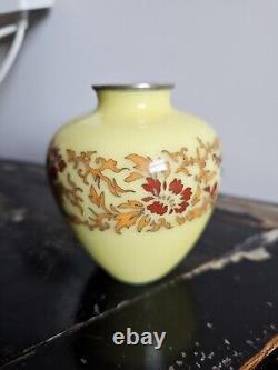 Japanese Cloisonne Vase Phoenix On Lemon Yellow Ground