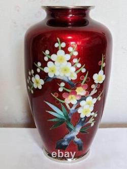 Japanese Cloisonne Vase Pot 7.2 inch tall plum pattern Red