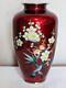 Japanese Cloisonne Vase Pot 7.2 Inch Tall Plum Pattern Red