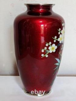 Japanese Cloisonne Vase Pot 7.2 inch tall plum pattern Red