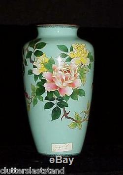 Japanese Cloisonne Vase Silver Wire Artist SIGNED Antique Vintage