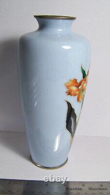 Japanese Cloisonne Vase orchids floral vintage 8 1/2 inch